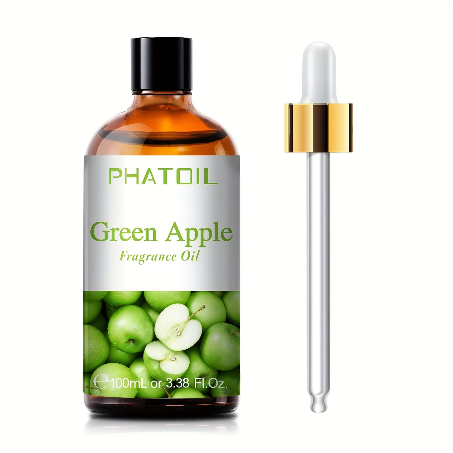 1 Bottle of Premium PHATOIL Green Apple Fragrance Oil - Essential Oil Singles for Scented Candles, Air Humidification, Diffusers, Oil Burners - 100ML/3.38Fl.Oz, Fruity and Refreshing, Long-Lasting Aroma, Perfect for Home and