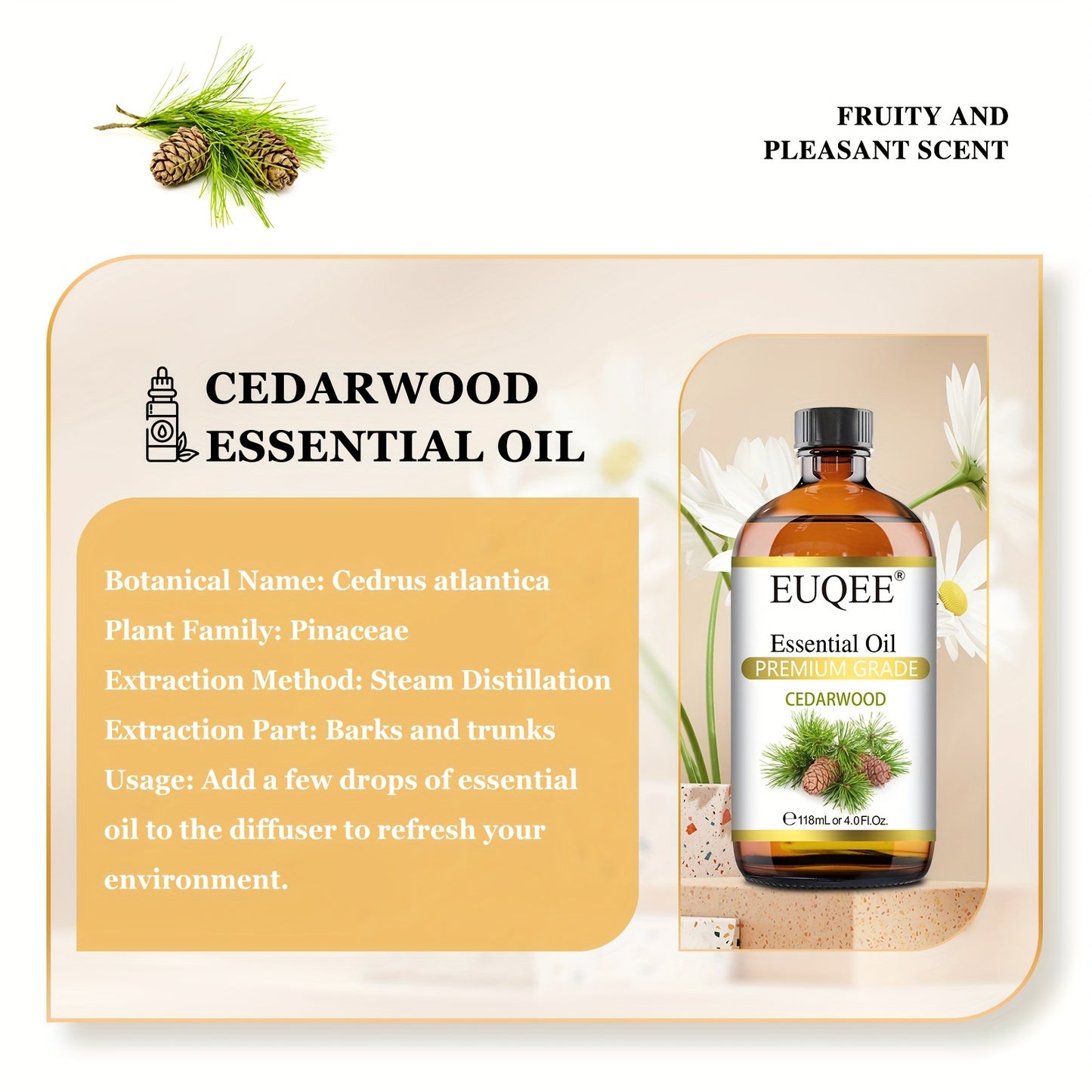 EUQEE 1pc Cedarwood Essential Oils 118ml/4Fl.Oz For Diffuser, Candle Making, Humidifier