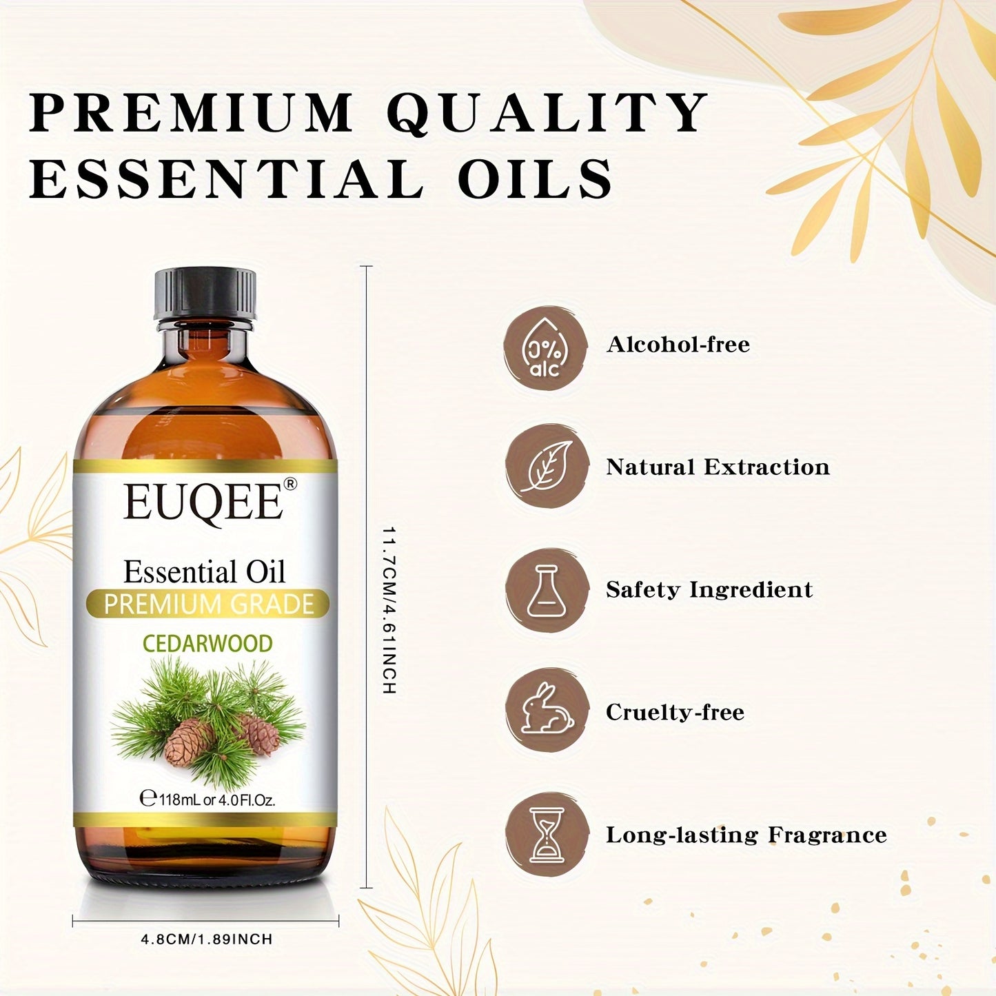 EUQEE 1pc Cedarwood Essential Oils 118ml/4Fl.Oz For Diffuser, Candle Making, Humidifier