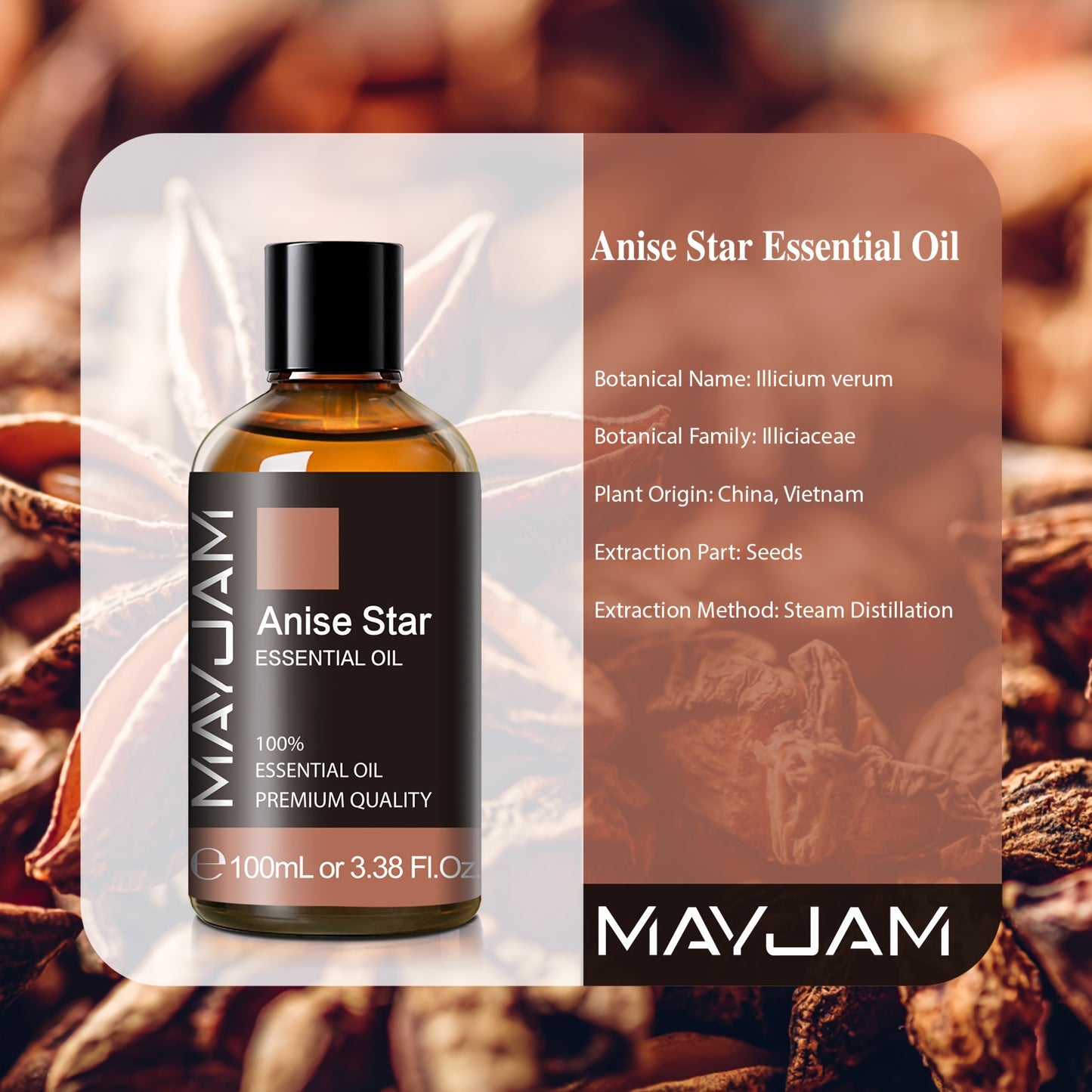 MAYJAM 1pc 100ml/3.38Fl.Oz Anise Star Essential Oils For Reed Diffusers Humidifier