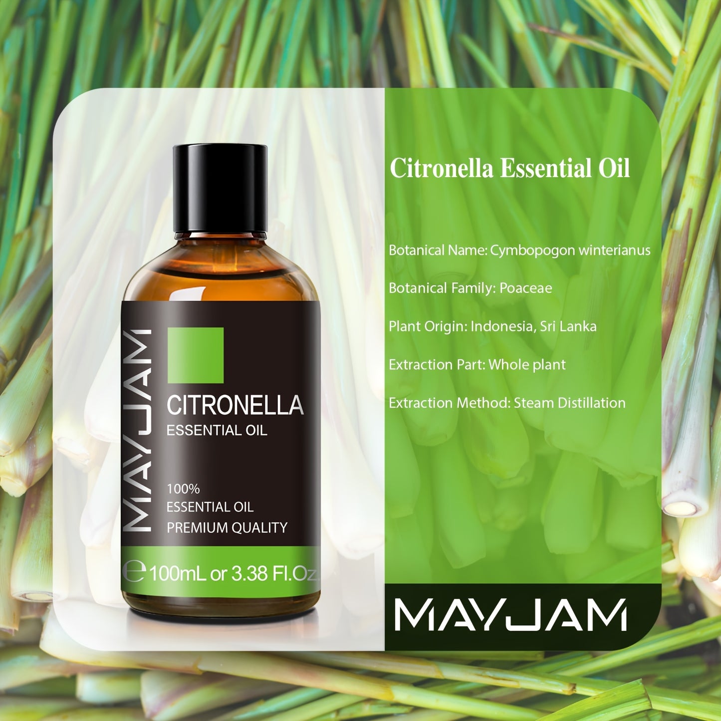 MAYJAM 1pc 100ml/3.38Fl.Oz Citronella Essential Oils For Reed Diffusers Humidifier