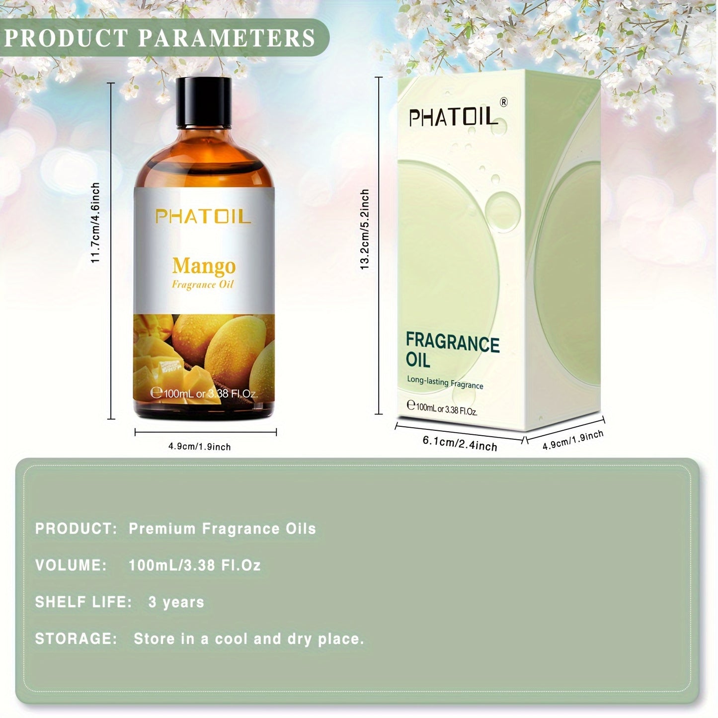 1pcs PHATOIL 3.38oz/3.38fl.Oz Mango Fruit Fragrance Oils for Diffusers, Humidifiers, Soap Making