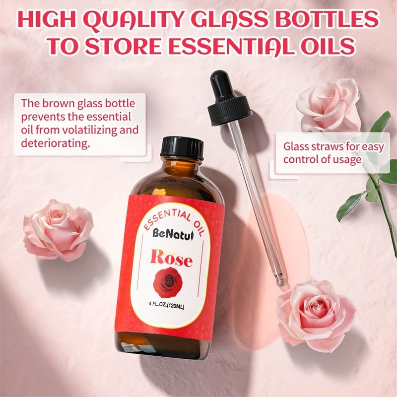 4 FL. OZ./ 4.06 oz ROSE Essential Oil, Rose Body Oil Helps Moisturize And Protect Skin, Retains Skin Moisture, Makes Skin Feel Softer, Suitable For Face, Body, Skin Care, Nail And Hair