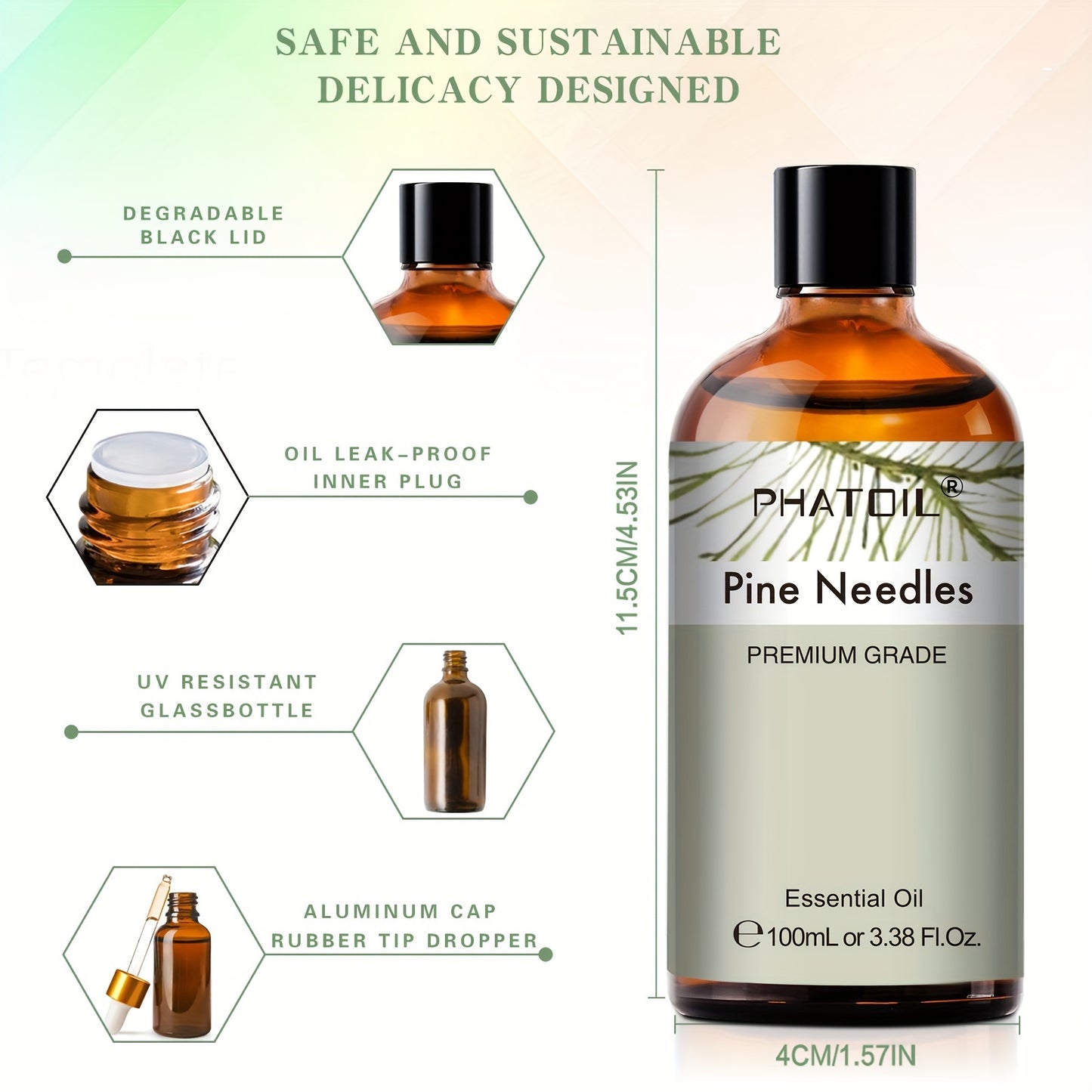 PHATOIL 1pc 100ml/3.38Fl.Oz Pine Needles Essential Oils For Diffusers Humidifiers Candle Making