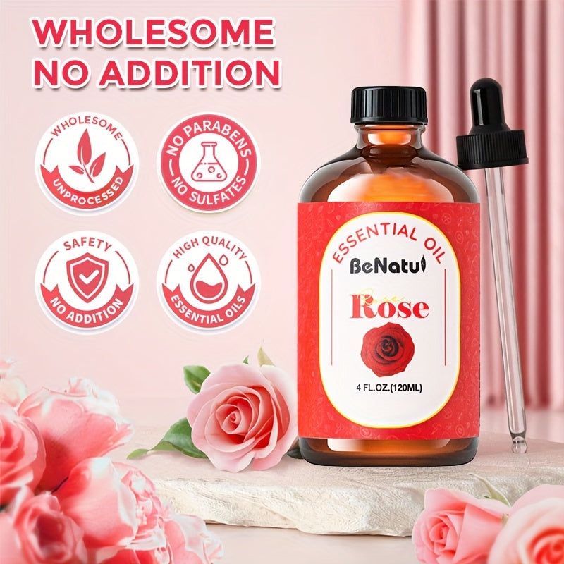 4 FL. OZ./ 4.06 oz ROSE Essential Oil, Rose Body Oil Helps Moisturize And Protect Skin, Retains Skin Moisture, Makes Skin Feel Softer, Suitable For Face, Body, Skin Care, Nail And Hair