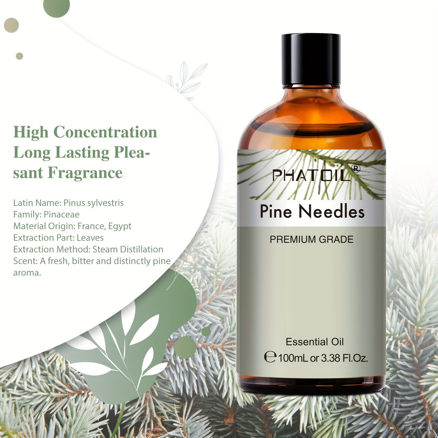 PHATOIL 1pc 100ml/3.38Fl.Oz Pine Needles Essential Oils For Diffusers Humidifiers Candle Making