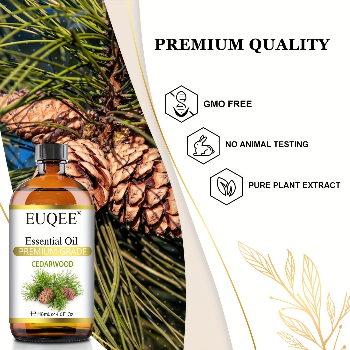 EUQEE 1pc Cedarwood Essential Oils 118ml/4Fl.Oz For Diffuser, Candle Making, Humidifier