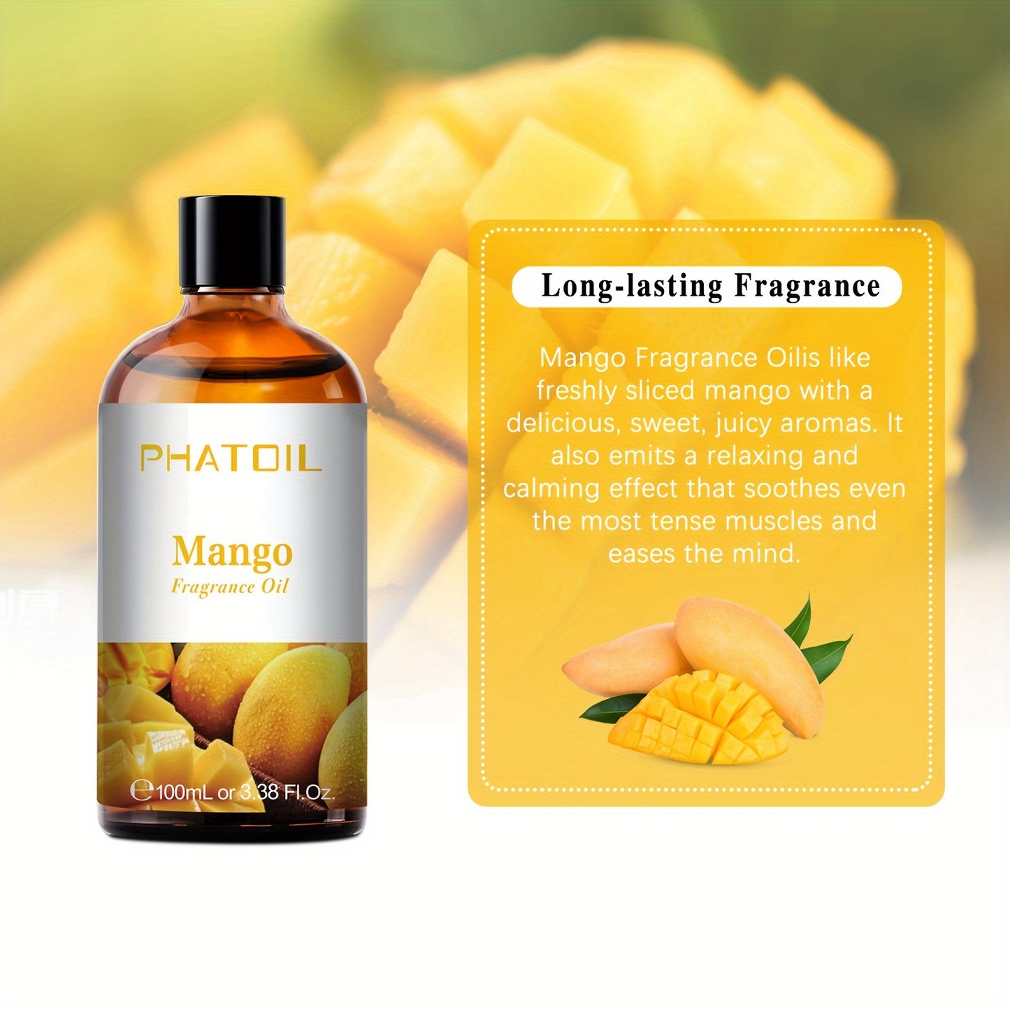 1pcs PHATOIL 3.38oz/3.38fl.Oz Mango Fruit Fragrance Oils for Diffusers, Humidifiers, Soap Making