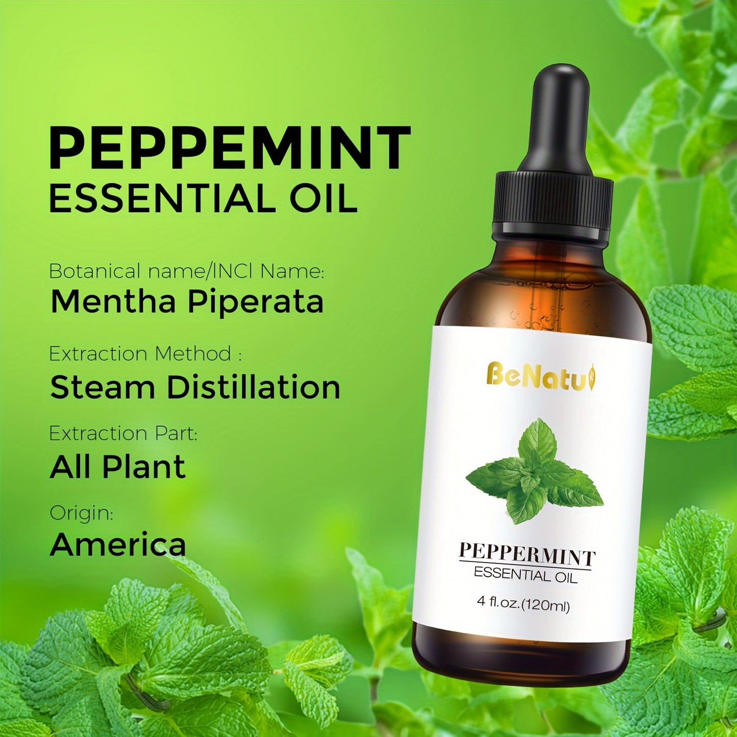 120ml Soothing Peppermint Essential Oil - Hydrate, Refresh, and Nourish Dry Skin and Hair with This Gentle, Hypoallergenic, and Moisturizing Unisex Solution for All Skin Types