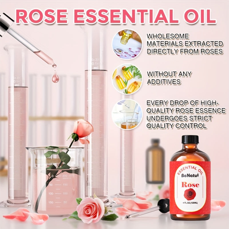 4 FL. OZ./ 4.06 oz ROSE Essential Oil, Rose Body Oil Helps Moisturize And Protect Skin, Retains Skin Moisture, Makes Skin Feel Softer, Suitable For Face, Body, Skin Care, Nail And Hair